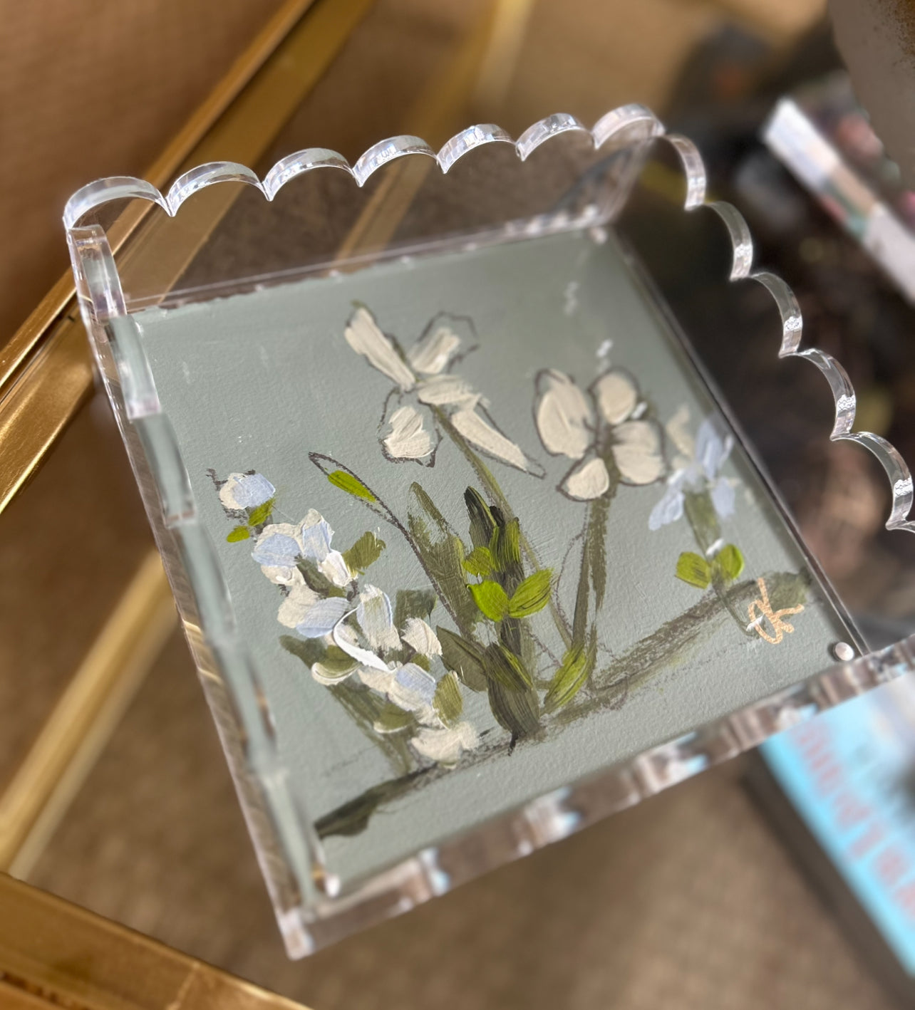 Scallop Acrylic Tray Floral I