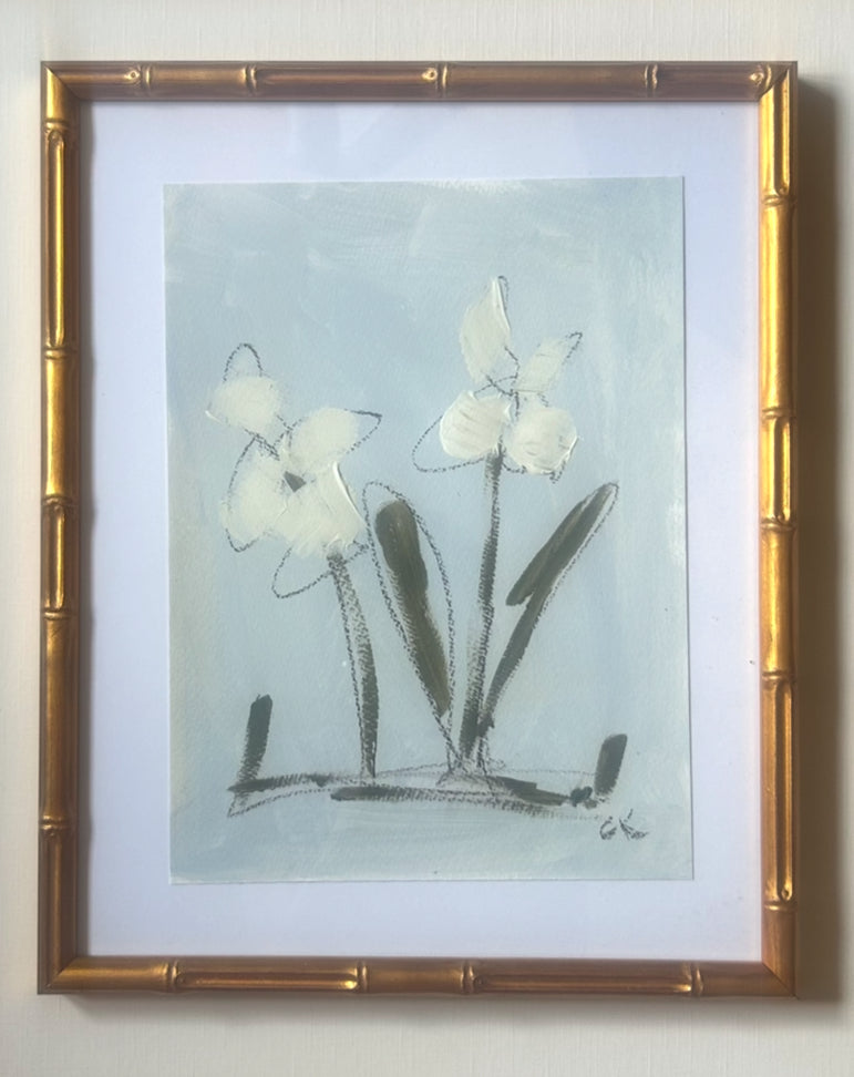 Framed Abstract Floral Blue II